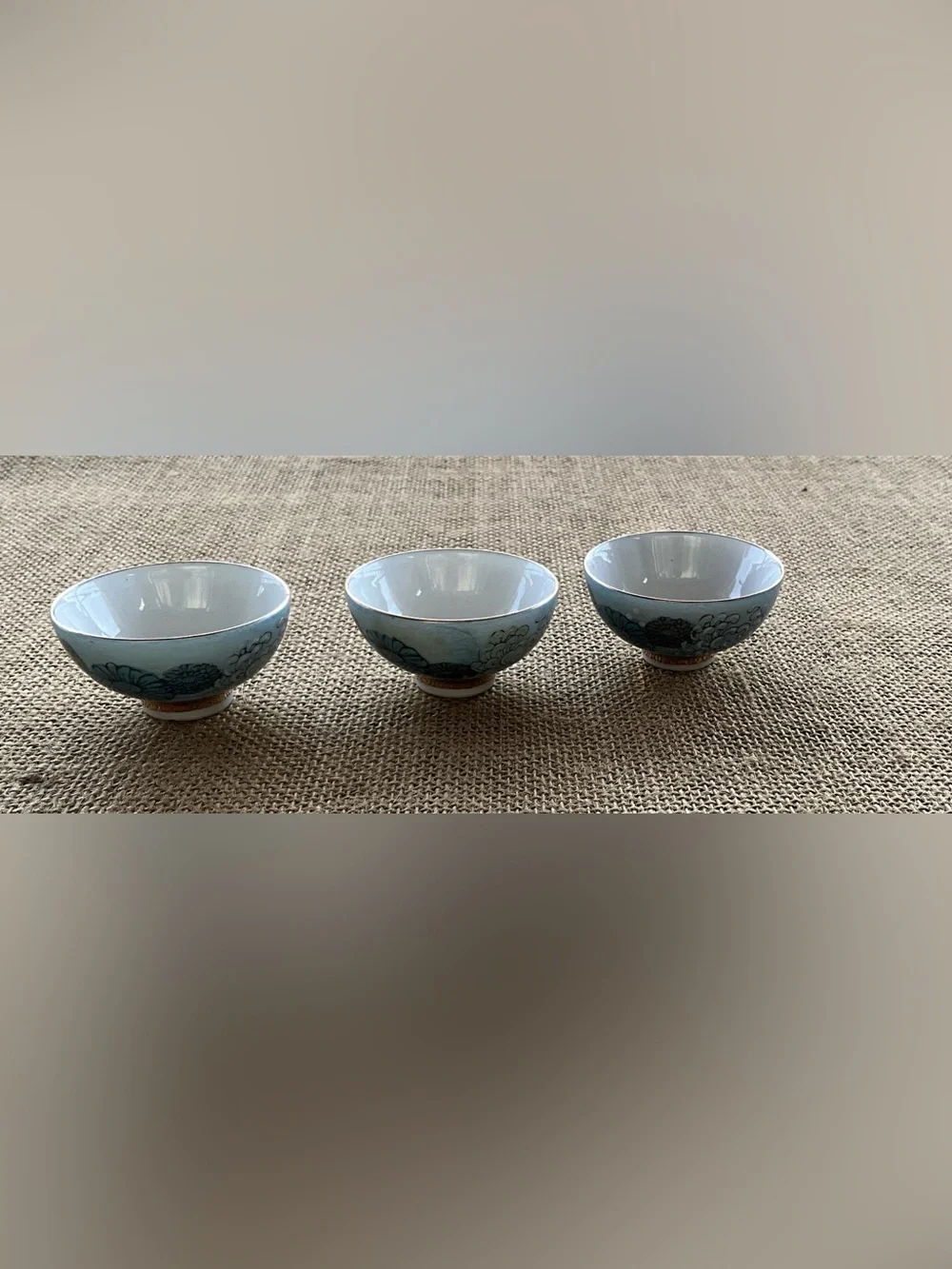 Set of 3  real Porcelain kutani with Floral Motif